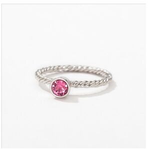 Touchstone Crystal Pink and Silver Ring with Twisted Rope Design